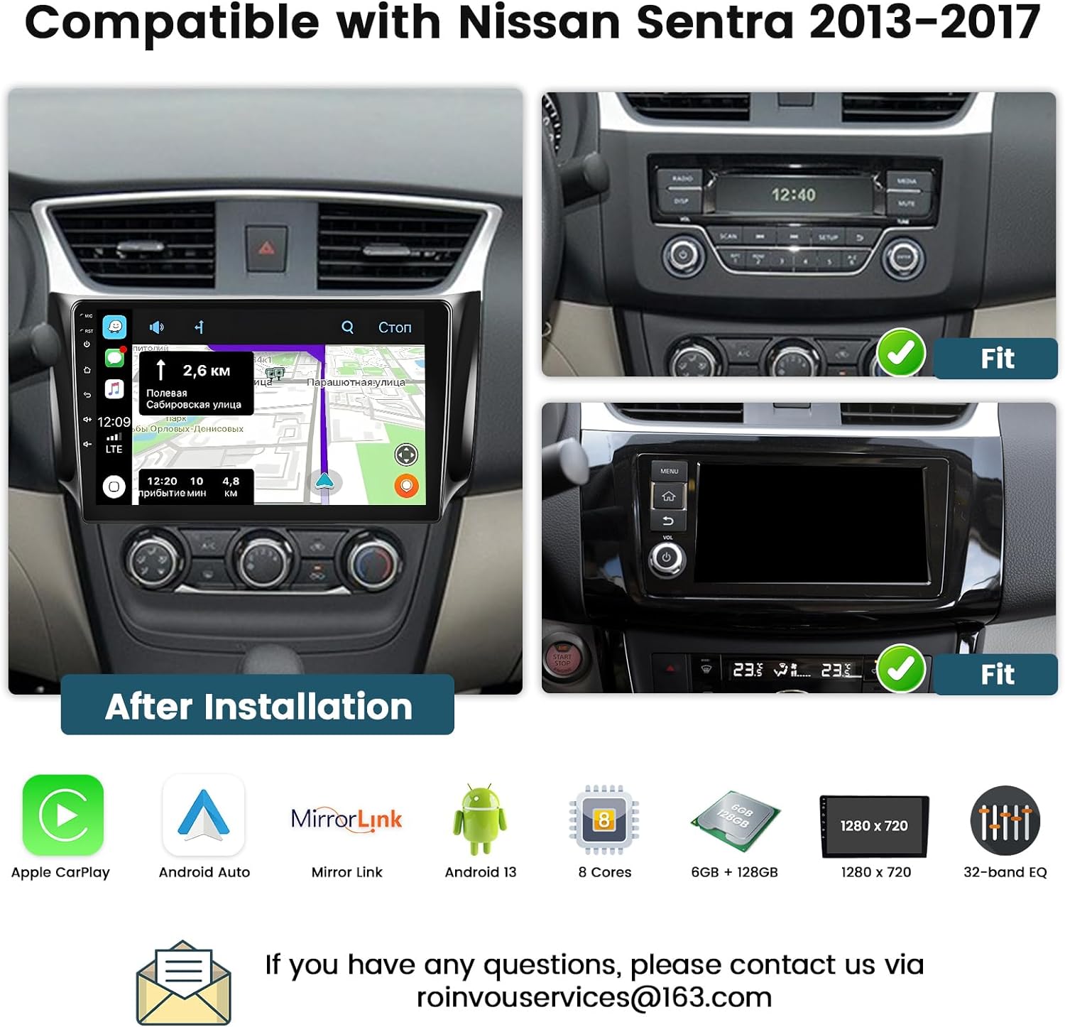 BRAND, CATEGORY, IN-DASH NAVIGATION, ROINVOU, (1+32G) for 2013-2017 Nissan Sentra Android 13 Radio, Roinvou 10.1 Inch Touch Screen Radio Dash Kit with Backup Camera, in-Dash GPS Navigation Support Mirror Link Bluetooth WiFi FM