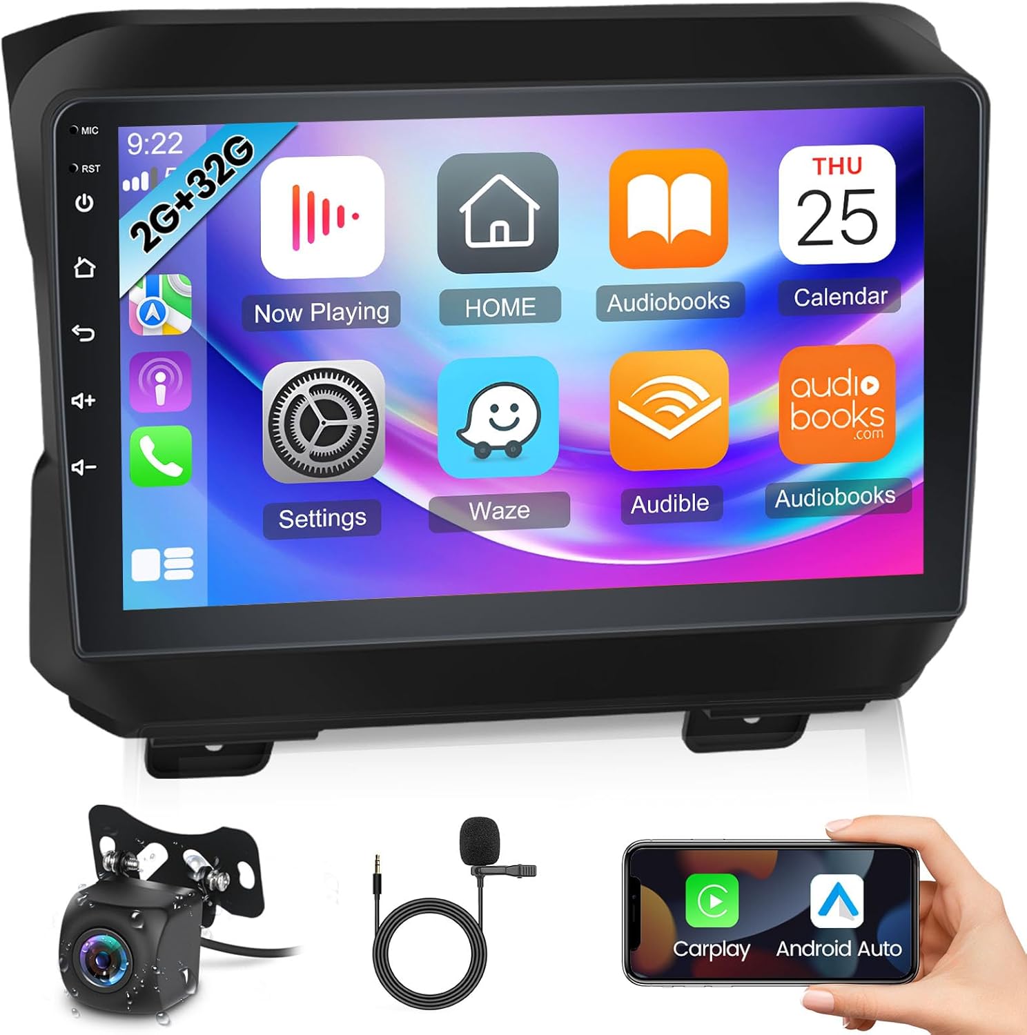 BRAND, CATEGORY, IN-DASH NAVIGATION, NHOPEEW, [2+32G] Android Car Stereo for Jeep Wrangler JL 2018-2021 / Gladiator JT 2020-2021 Wireless Apple Carplay and Android Auto, 9 Inch Touchscreen in-Dash GPS Headunit with DSP + AHD Backup Camera