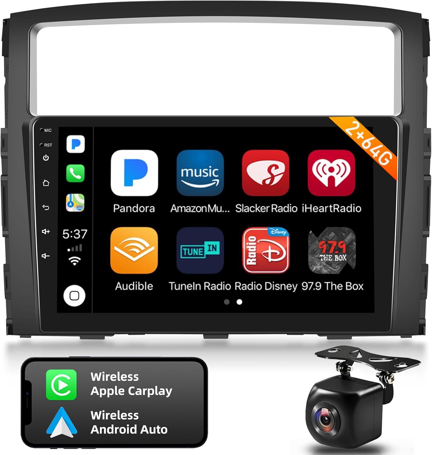 BRAND, CATEGORY, IN-DASH NAVIGATION, NHOPEEW, [2+64G] 9 inch Android 13 Car Stereo for Mitsubishi Pajero 4 V80 V90 2006-2014 - Wireless Carplay and Android Auto - Touchscreen Radio GPS Navigation Mirror Link WiFi Bluetooth + Backup Camera