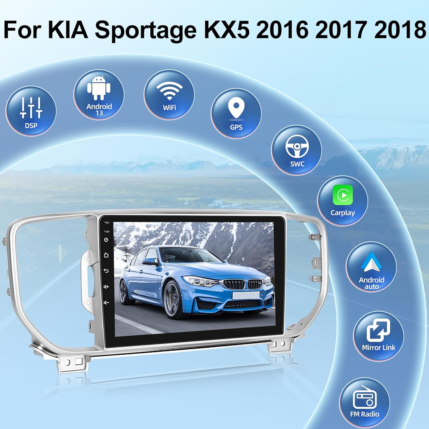 BRAND, CATEGORY, IN-DASH NAVIGATION, NHOPEEW, [2+64G] Android 13 Car Radio for KIA Sportage KX5 2016 2017 2018 - Wireless Apple Carplay and Android Auto - 9 inch HD Touch Screen KIA Head Unit - Voice Control/GPS/WiFi/EQ + AHD Backup Camera