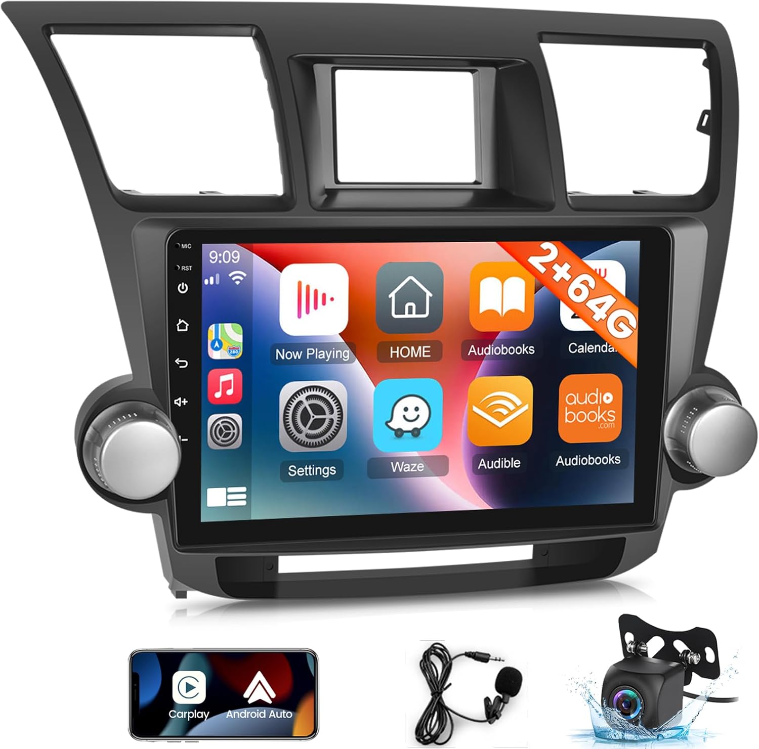 BRAND, CATEGORY, IN-DASH NAVIGATION, NHOPEEW, [2+64G] Android 13 Car Radio for Toyota Highlander 2009-2014 with Apple Carplay Android Auto, 10.1 Inch Head Unit with WiFi GPS SWC + AHD Backup Camera