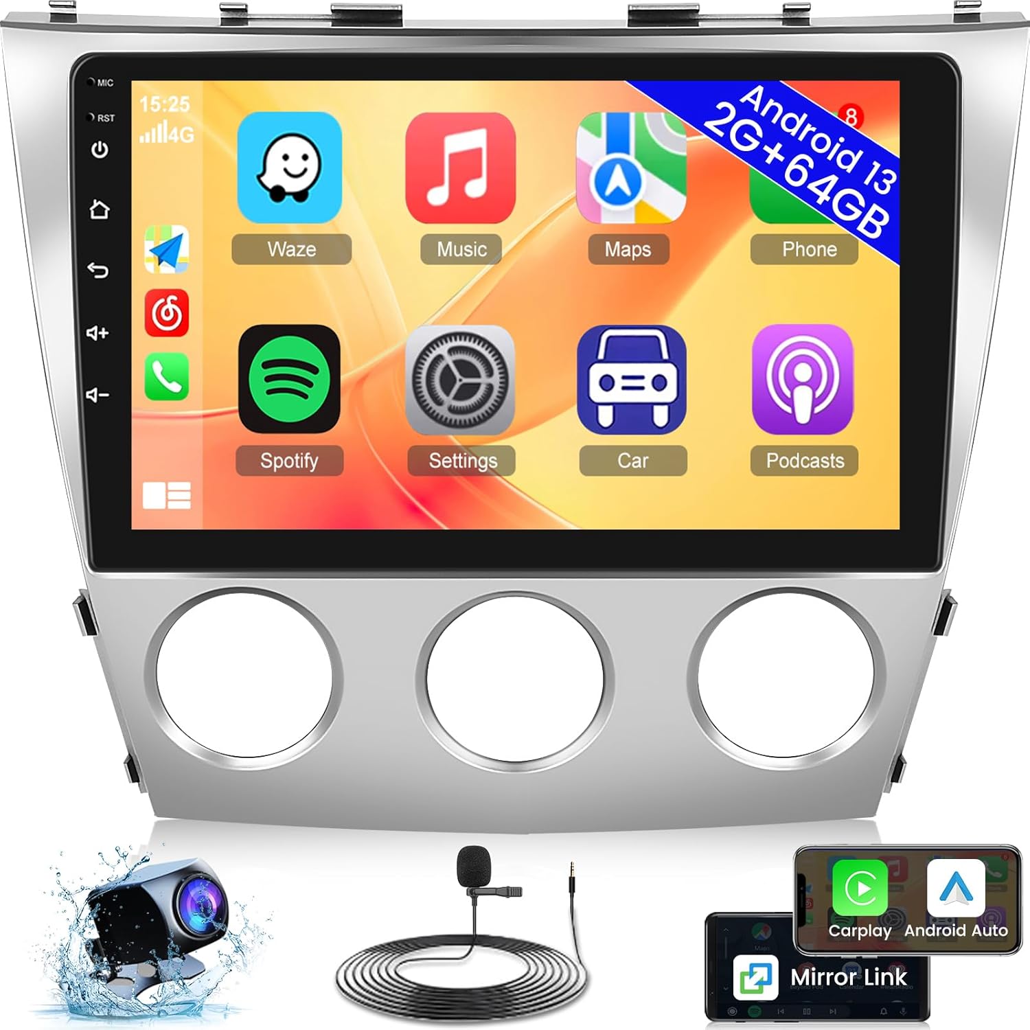 BRAND, CATEGORY, IN-DASH NAVIGATION, NHOPEEW, [2+64G] (Manual A/C) Car Stereo for Toyota Camry 2006-2011 - 10.1 Inch Touchscreen Android 13 HiFi Audio - Wireless Carplay and Android Auto/WiFi/GPS/Mirror Link/SWC + AHD Backup Camera + Canbus